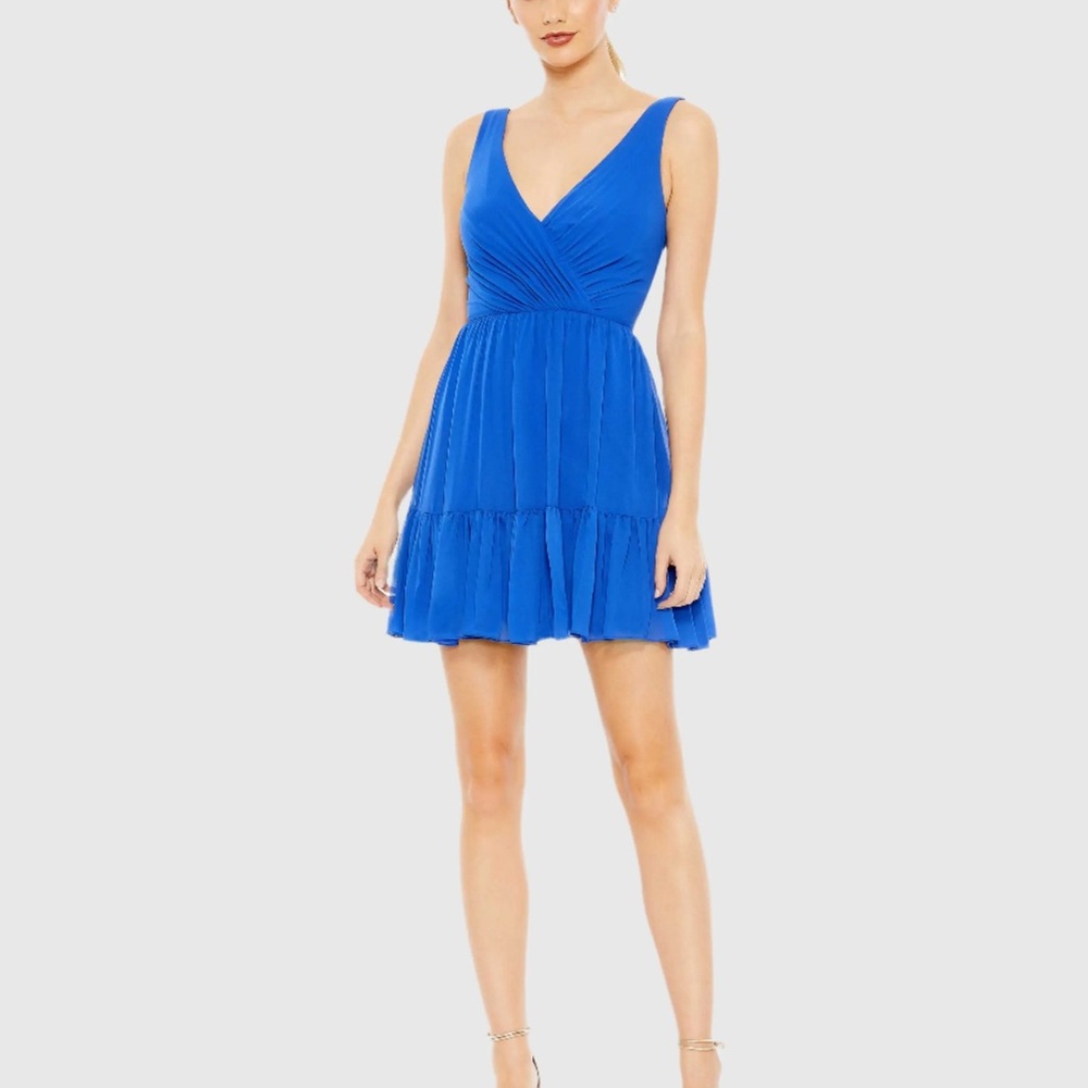 NWT Ieena for Mac Duggal Royal Blue Tiered Ruffle Fit & Flare Mini Dress #70213